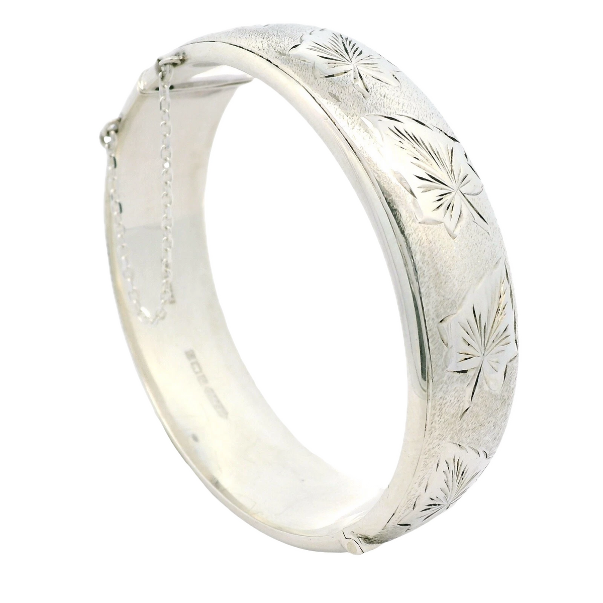 Harrods Vintage Sterling Silver Half Engraved Bangle