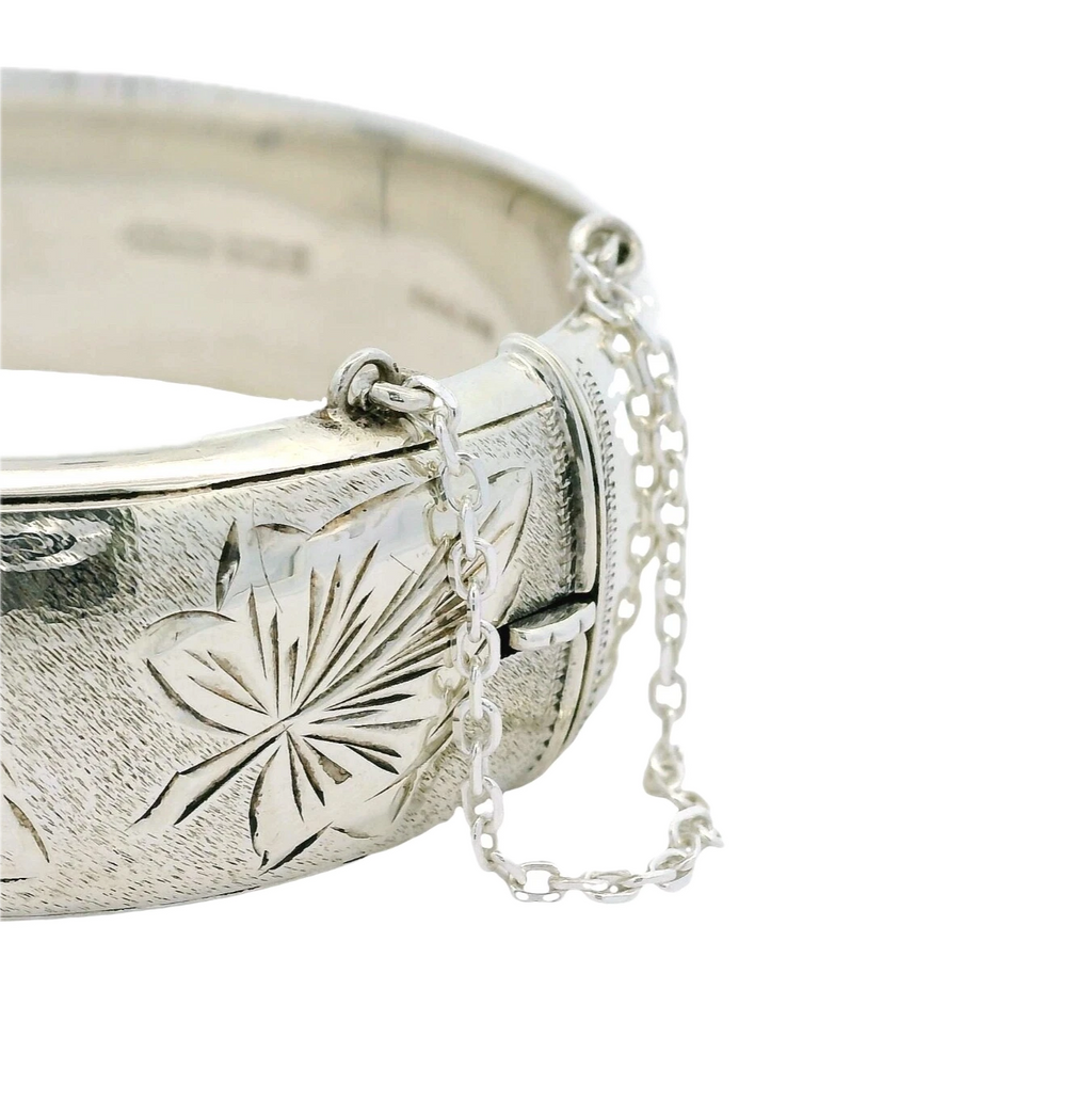 Harrods Vintage Sterling Silver Half Engraved Bangle