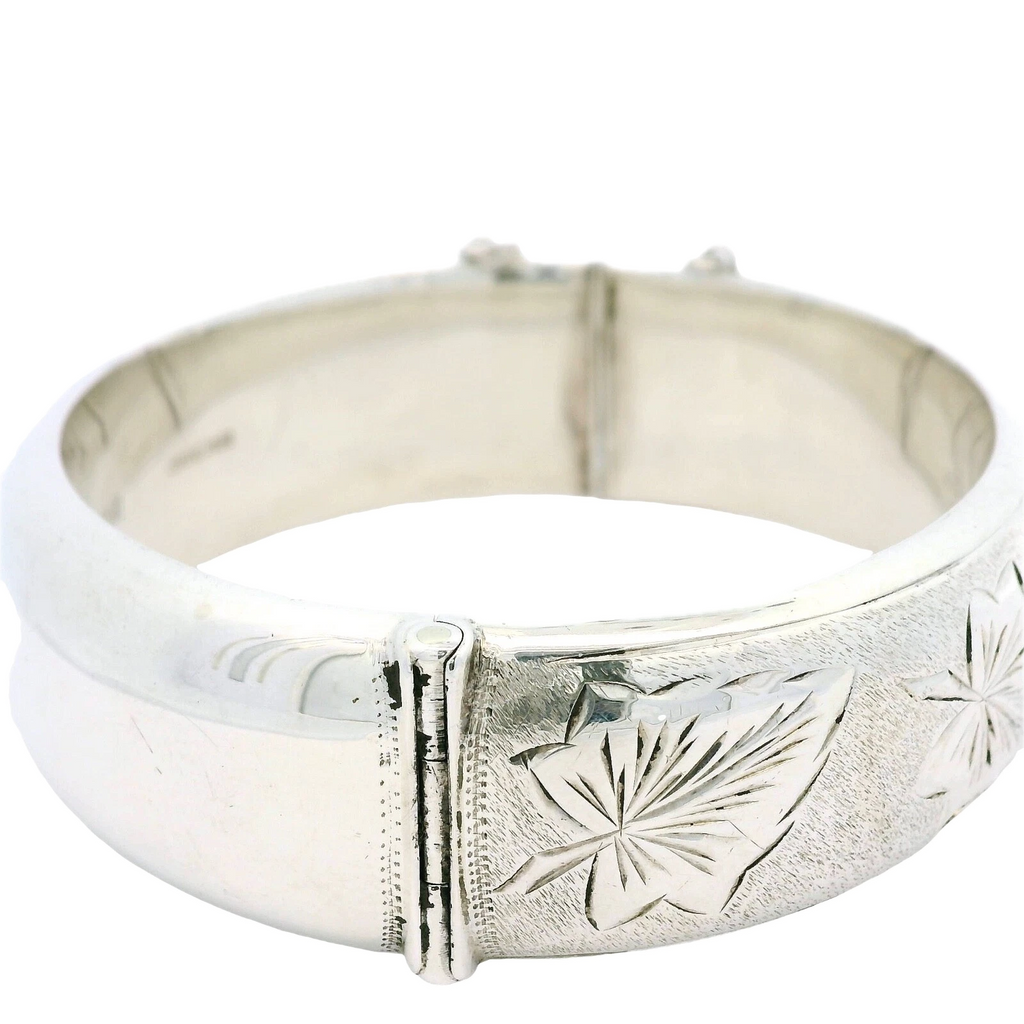 Harrods Vintage Sterling Silver Half Engraved Bangle