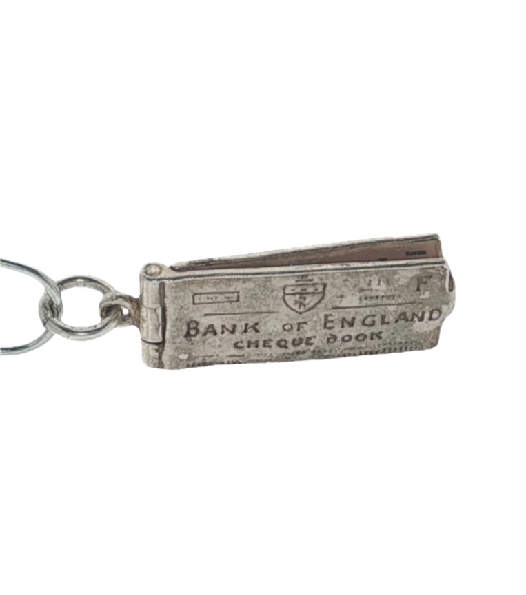 Vintage Sterling Silver Nuvo Opening Cheque Book Charm with Original Paper