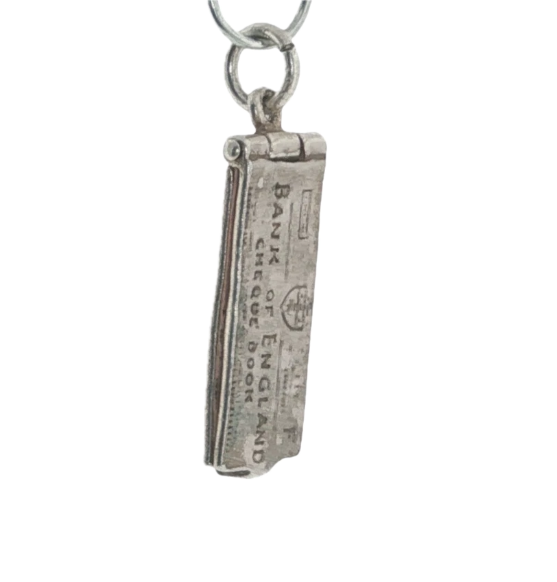 Vintage Sterling Silver Nuvo Opening Cheque Book Charm with Original Paper
