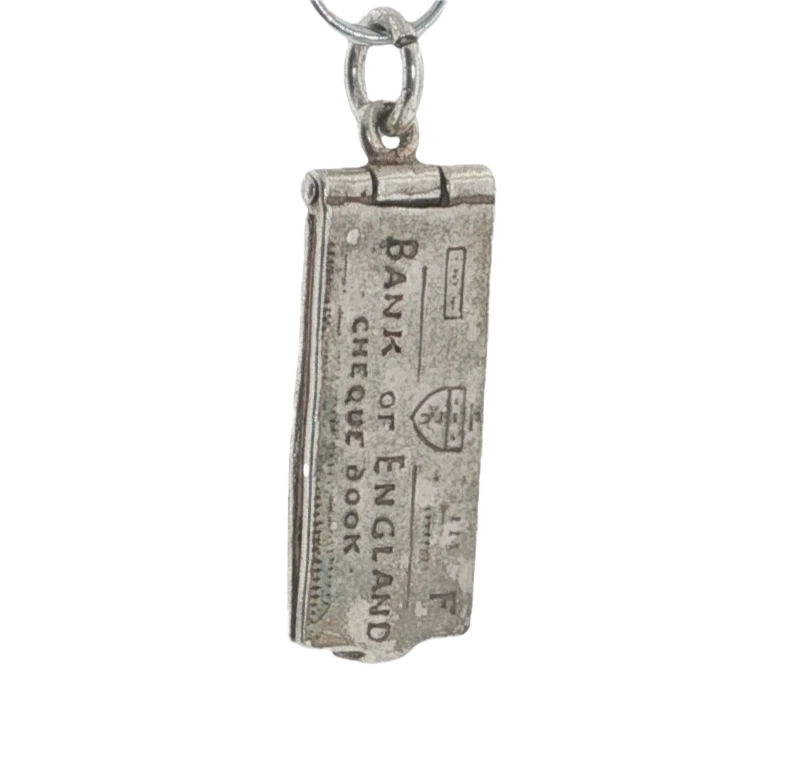 Vintage Sterling Silver Nuvo Opening Cheque Book Charm with Original Paper