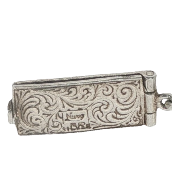 Vintage Sterling Silver Nuvo Opening Cheque Book Charm with Original Paper