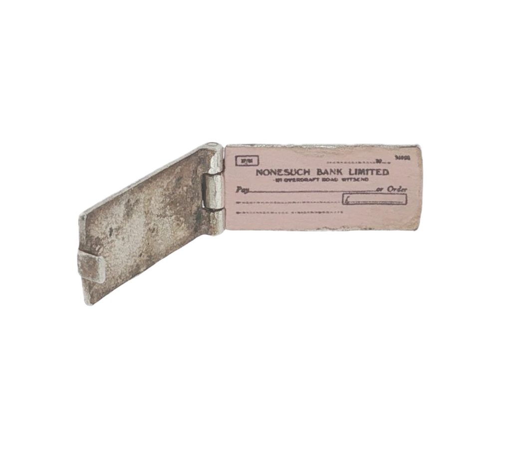 Vintage Sterling Silver Nuvo Opening Cheque Book Charm with Original Paper