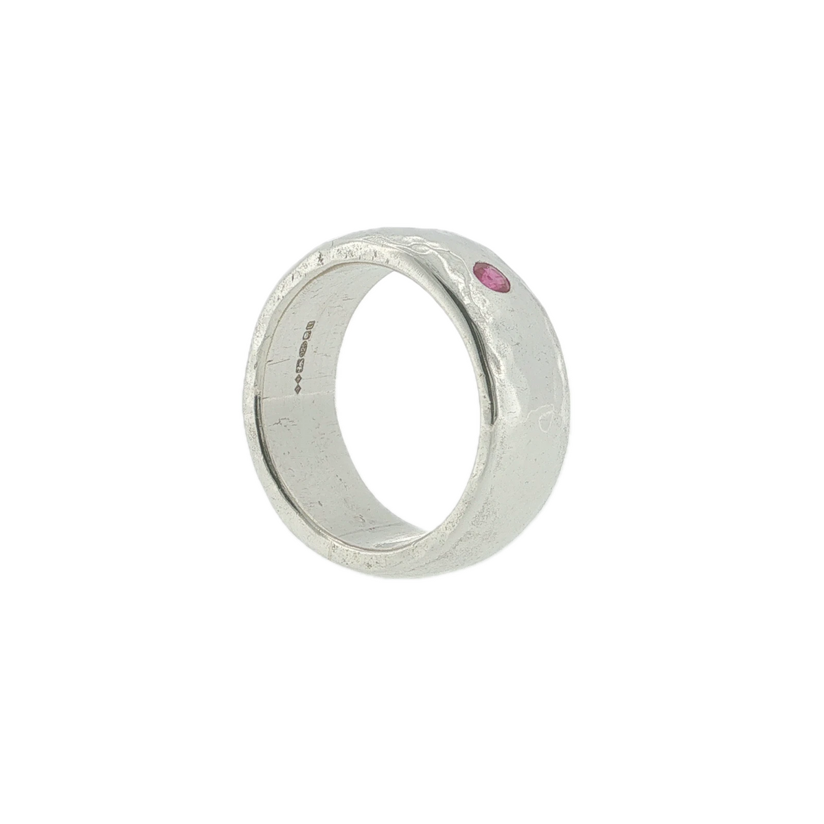Vintage Heavy Sterling Silver Garnet Textured Natural Gemstone Ring