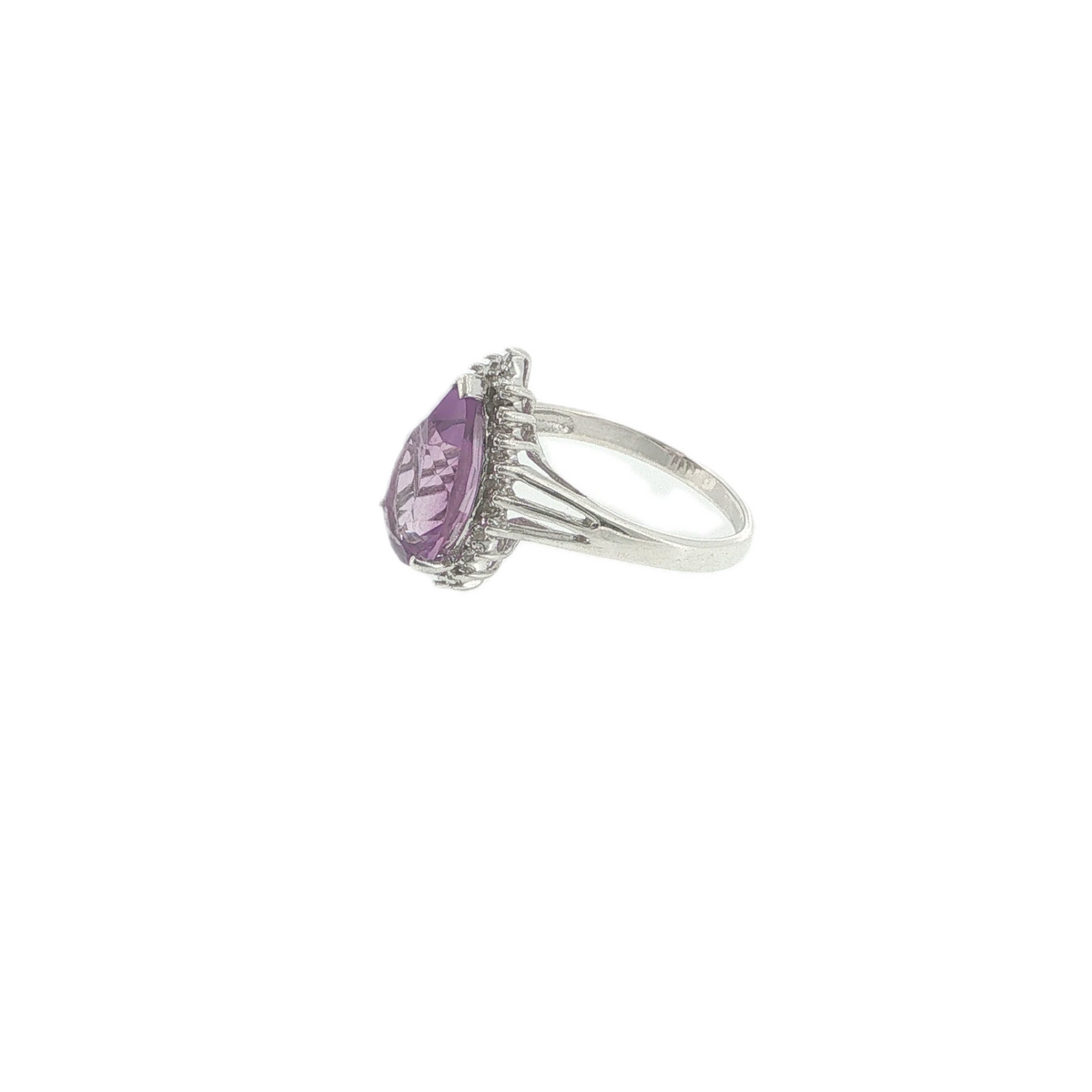 Vintage Sterling Silver Pear-Shaped Amethyst & Diamond Ring