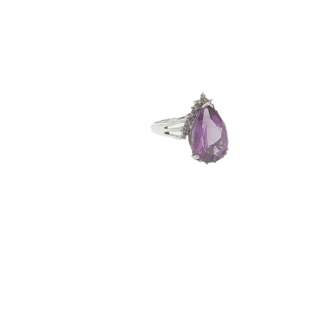 Vintage Sterling Silver Pear-Shaped Amethyst & Diamond Ring
