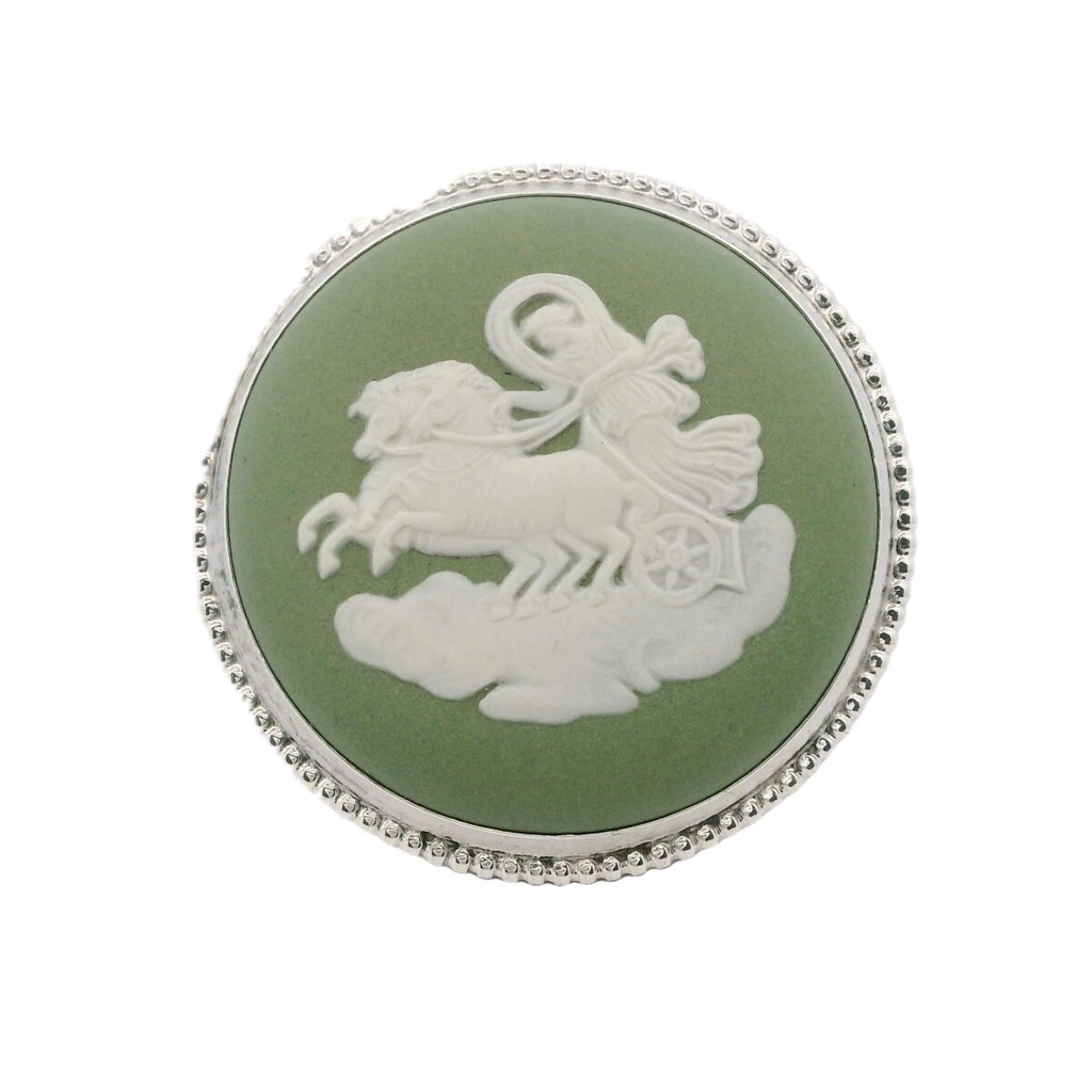 Josiah Wedgwood Jasperware Green Cameo Brooch 1975