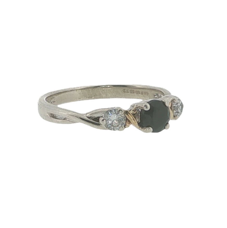 Sterling Silver & 9ct Gold Black Onyx CZ Ring