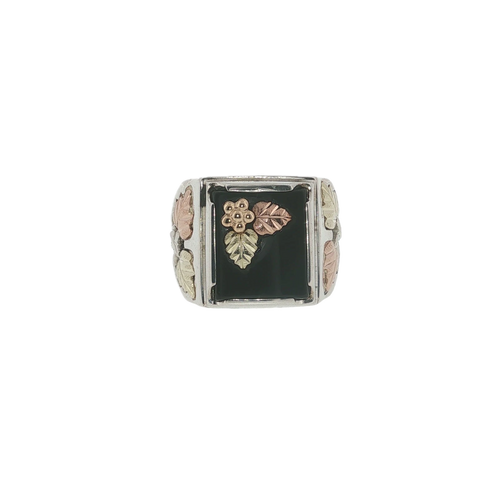 Black Hills Gold Onyx Ring Sterling Silver & 12K Gold