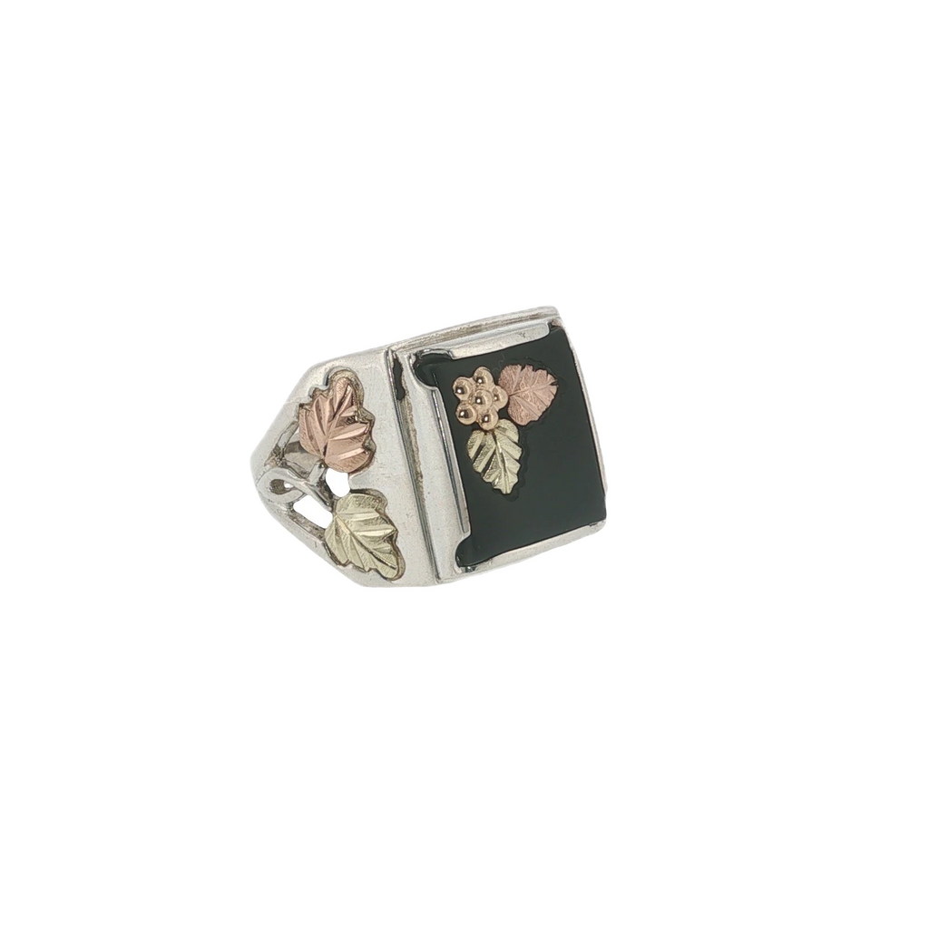 Black Hills Gold Onyx Ring Sterling Silver & 12K Gold