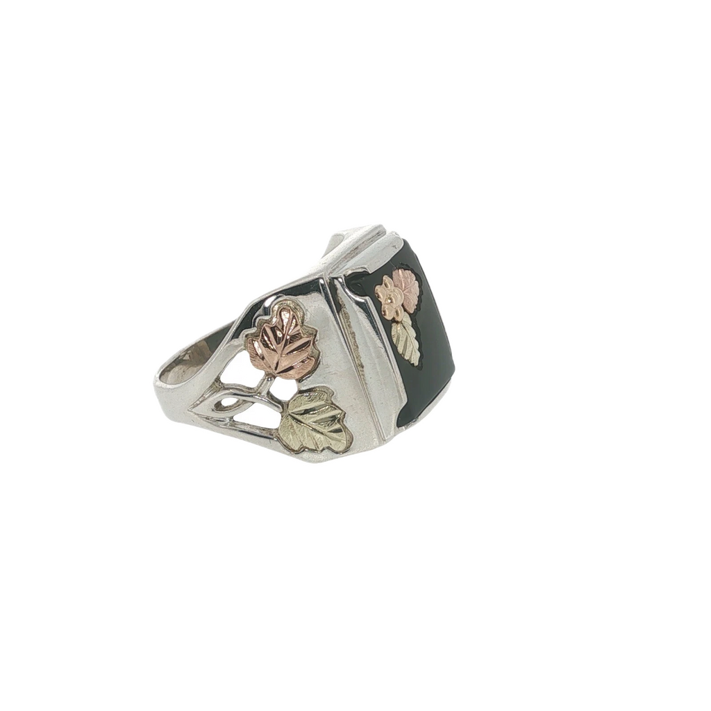 Black Hills Gold Onyx Ring Sterling Silver & 12K Gold