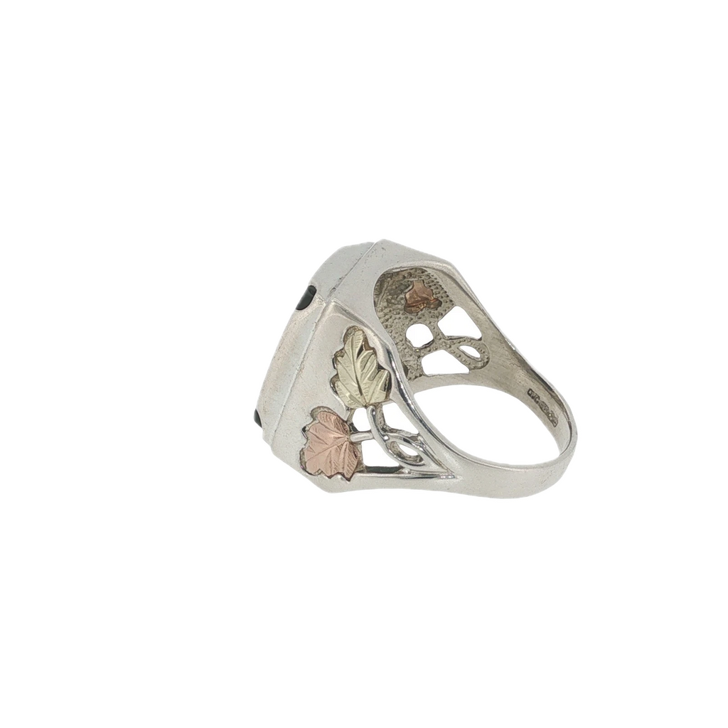 Black Hills Gold Onyx Ring Sterling Silver & 12K Gold