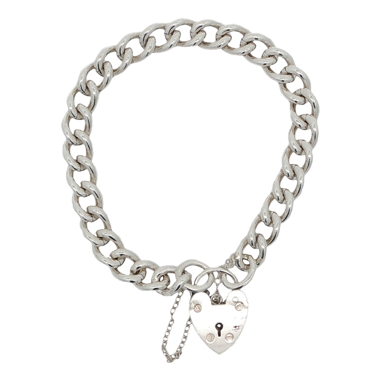 Vintage Sterling Silver Solid Link Curb Padlock Bracelet