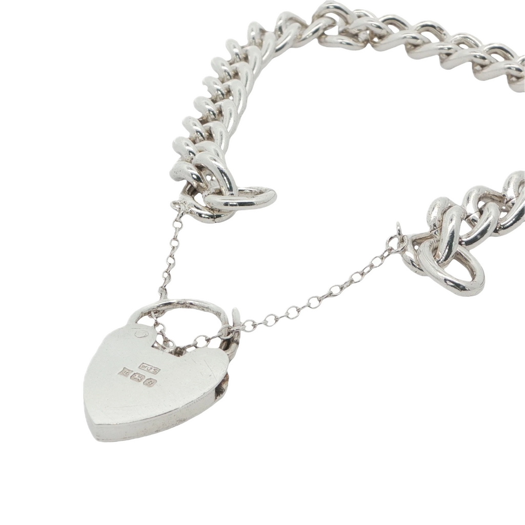 Vintage Sterling Silver Solid Link Curb Padlock Bracelet