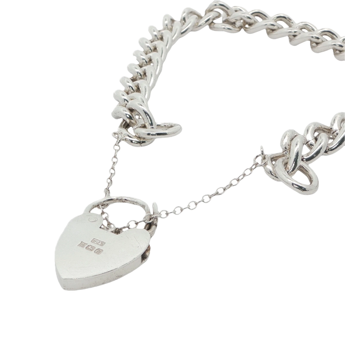 Vintage Sterling Silver Solid Link Curb Padlock Bracelet