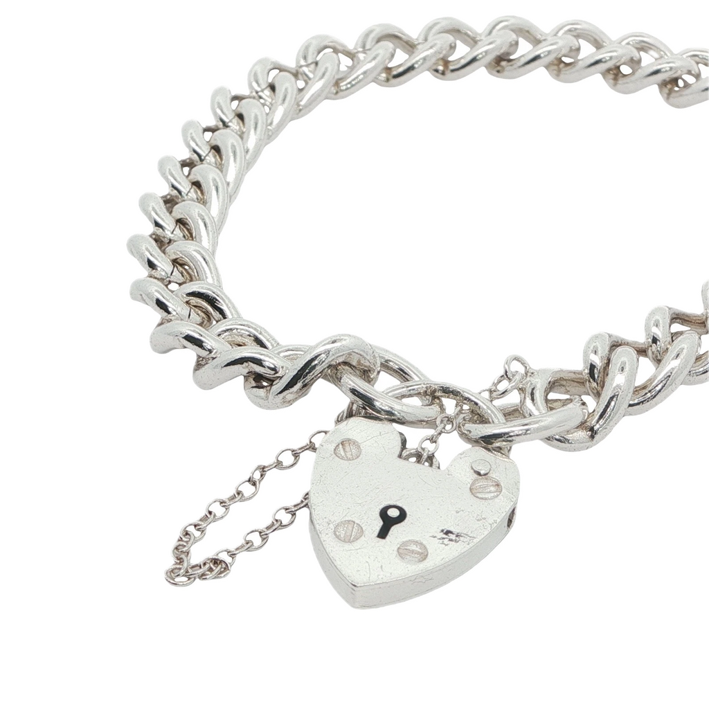 Vintage Sterling Silver Solid Link Curb Padlock Bracelet