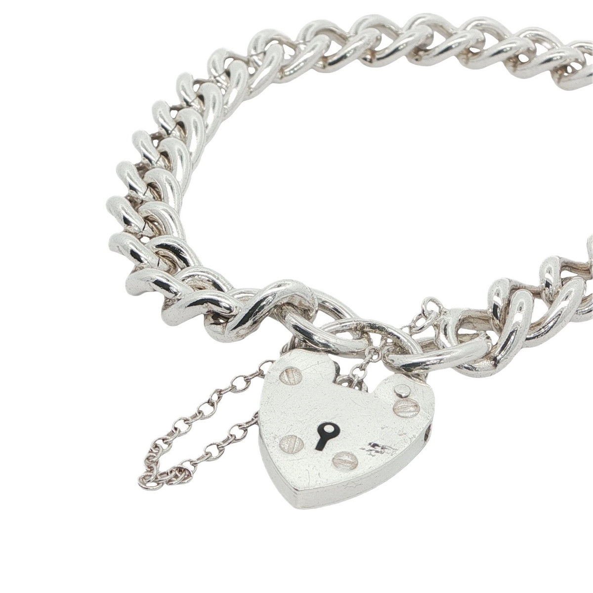 Vintage Sterling Silver Solid Link Curb Padlock Bracelet