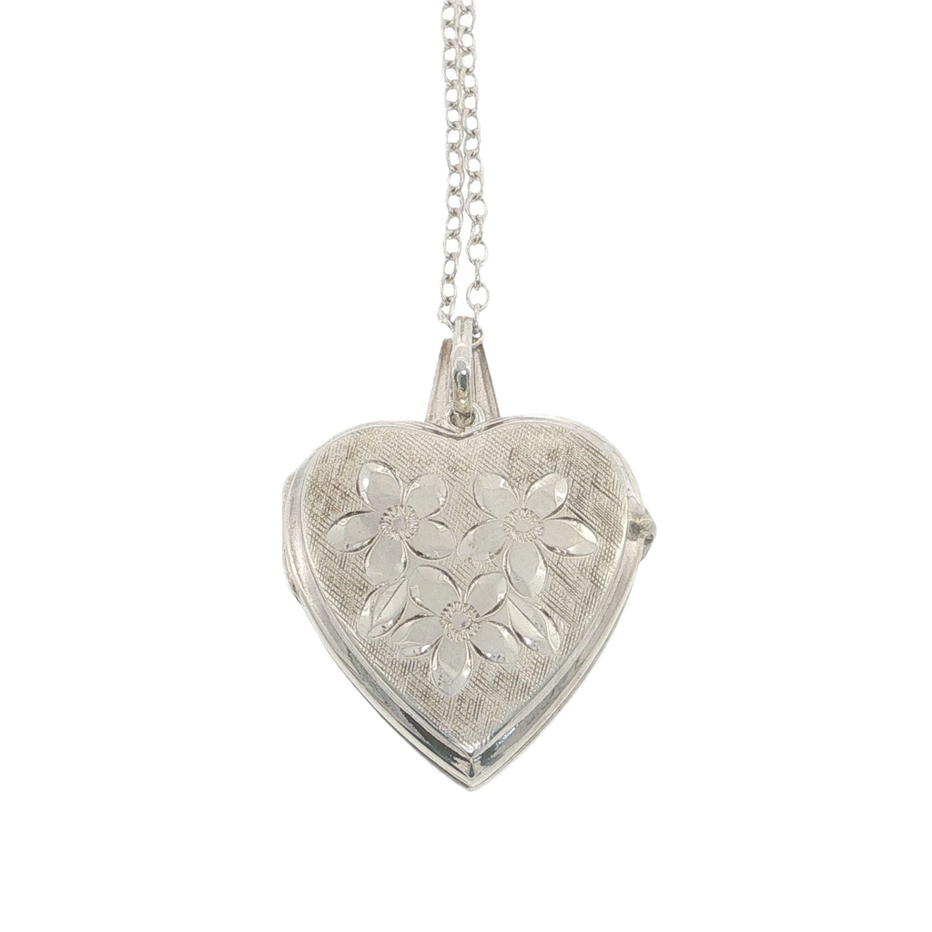 Vintage Georg Jensen Sterling Silver Engraved Heart Locket Necklace